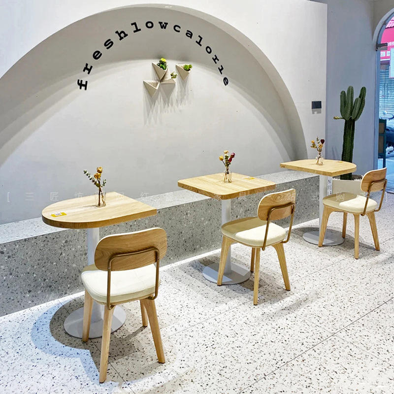 原木风小清新奶茶店桌椅组合网红甜品店ins桌子咖啡店休闲椅商用