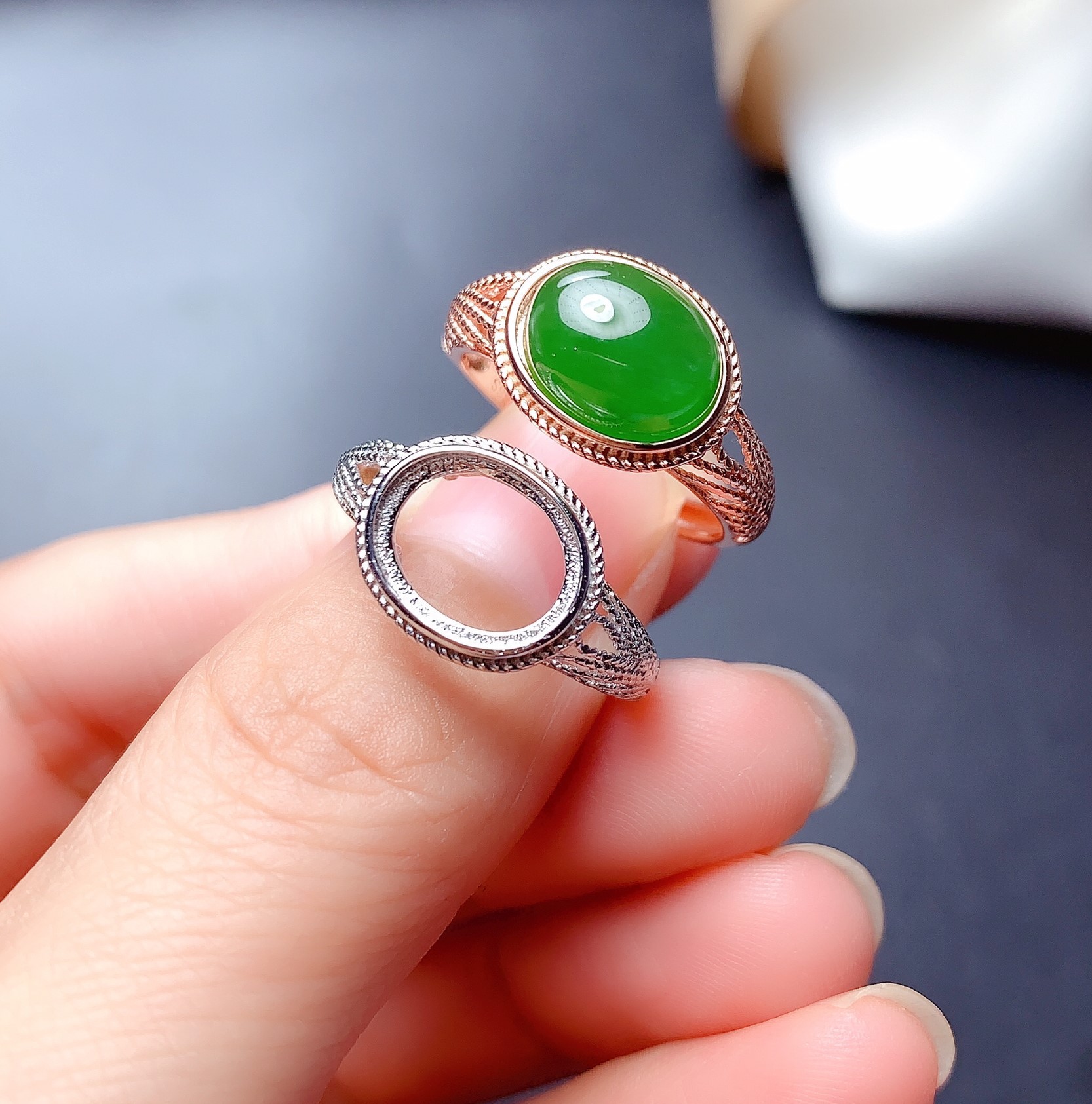 大气包镶款 s925银镀白金玫瑰金戒指 空托 椭圆 6*8/7*9/8*10mm