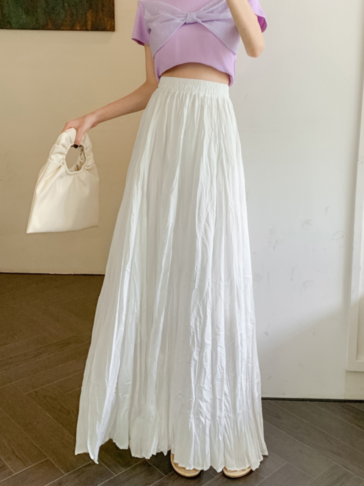 纯色拖地裙子女超长款2023夏季新款褶皱大摆长裙高腰a字半身裙女
