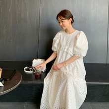 【现货】韩国博主推荐夏季ins明星打孔蕾丝缎带可爱长裙连衣裙