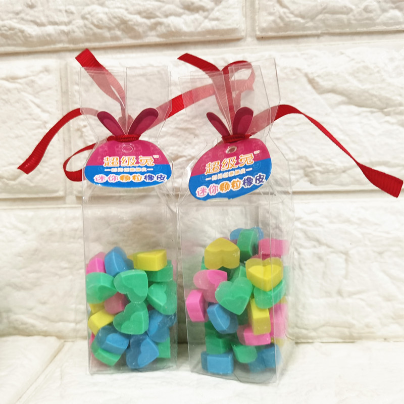 韩版文具爱心果冻迷你橡皮擦可爱蝴蝶结礼盒装小颗粒心形橡皮擦批
