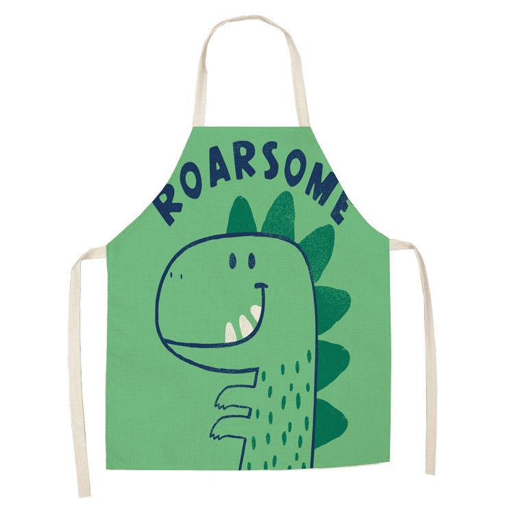 New Cartoon Dinosaur Apron Creative Couple Kitchen Cotton and Linen Apron Support Picture Can Be Set Factory Direct Sales