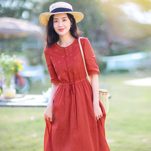 夏季新款女装红色裙子修身显瘦设计感小众气质洋气法式连衣裙长裙