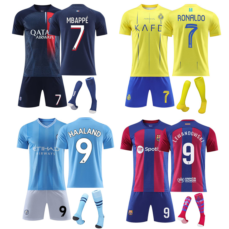 2324巴黎姆巴佩7号球衣曼城9号皇马7号利雅得主客巴萨儿童足球服