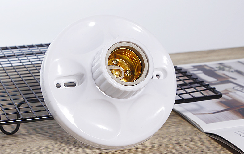 e27螺口灯座圆形明装带陶瓷座灯口耐高温阻燃平装式平灯头