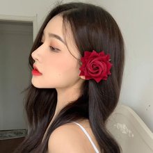复古红色玫瑰花朵发夹网红写真拍照发饰侧边夹头花饰品女