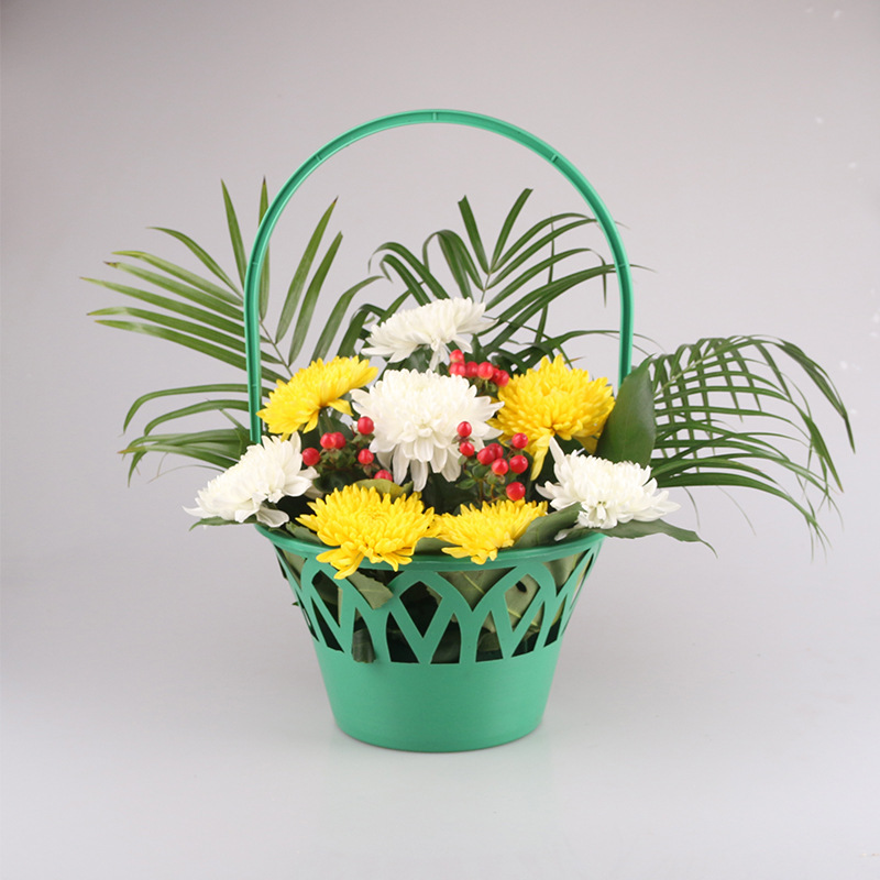 厂家直供花店用品清明节扫墓花篮 祭祀花篮 塑料手提花篮批发