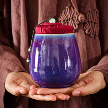 钧窑陶瓷茶叶罐布盖防潮密封罐陈皮罐logo制定中式家用存茶醒茶罐
