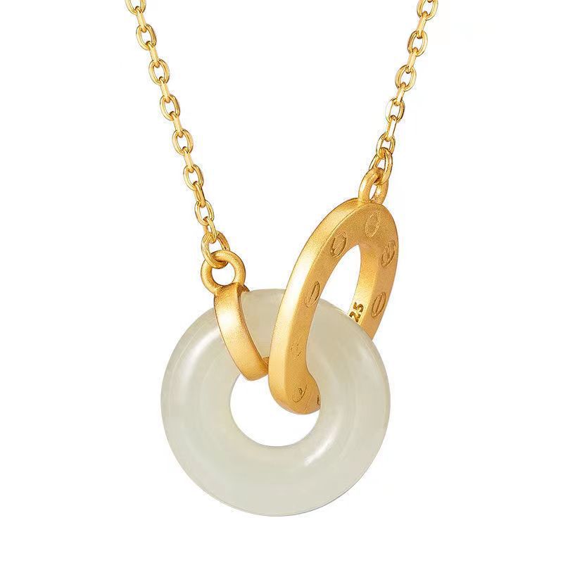 2023年爆款平安扣和田玉项链环环相扣环镶嵌吊坠女玉石气质闺蜜礼