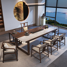 新中式实木岩板拼大板茶桌椅组合禅意办公室茶几功夫原木简约茶台