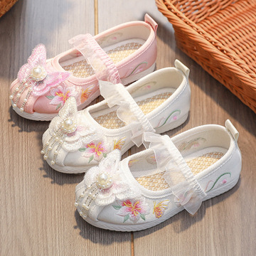 女童汉服鞋子中国风民族手工鞋古装儿童绣花鞋老北京布鞋新款春秋