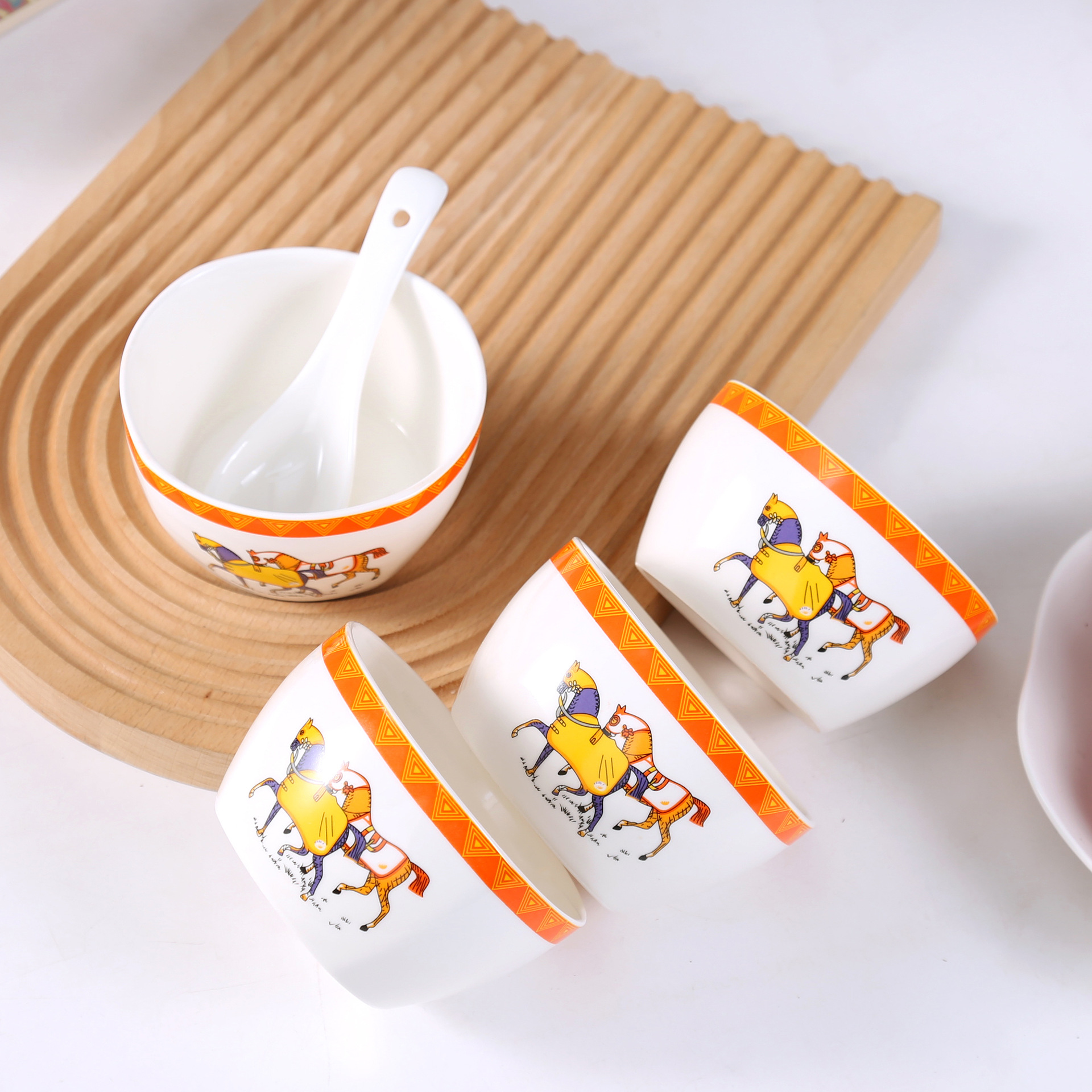 New Hermashi Orange National Fashion Household Bowl Spoon Ceramic Bowl Set Activity Gift Tableware Ceramic Bowl Set