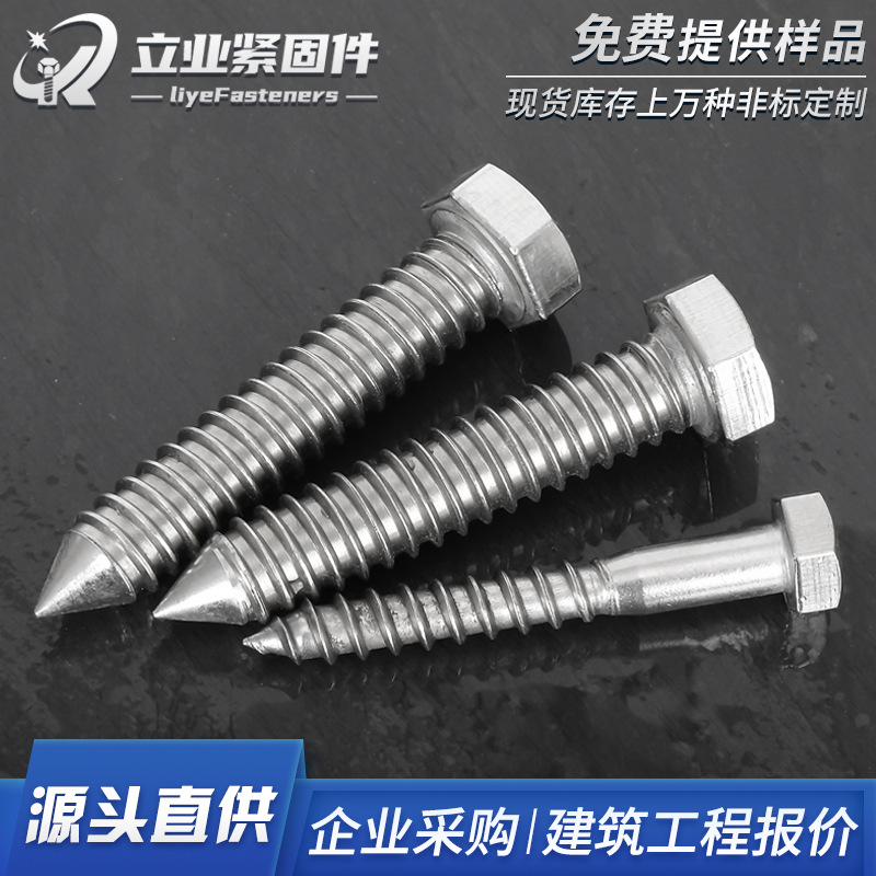 304 Stainless Steel Outer Hexagon Self-Threading Pin Concave Brain Din571 Hex Hd Wood Screw Furniture Wood-Tooth Screws Wholesale