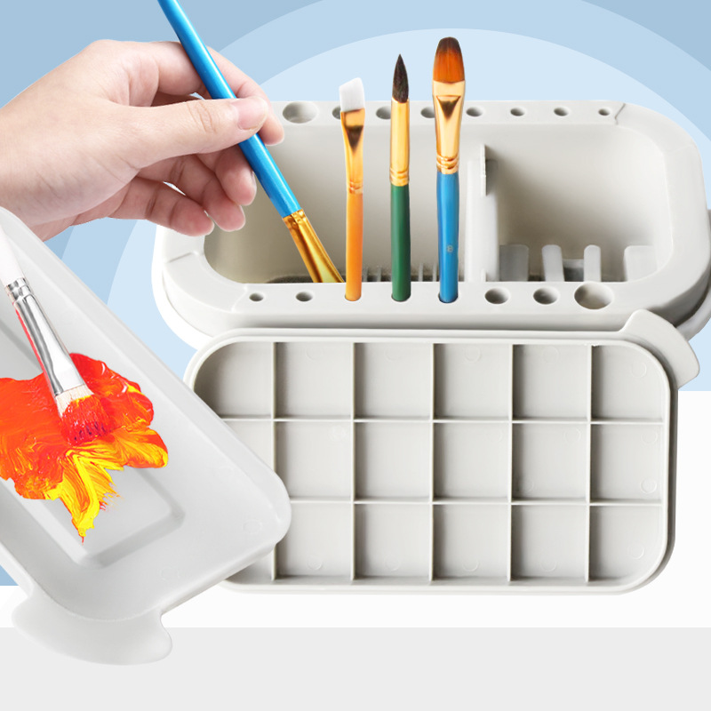 塑料三件套洗笔桶 水粉油画美术便携调色盘三合一洗笔筒绘画工具