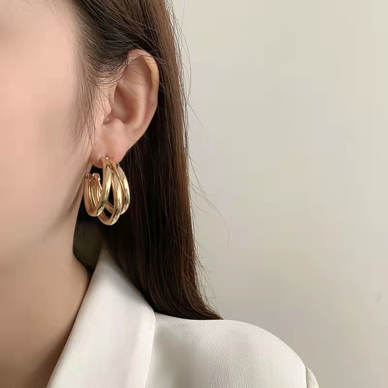 Large Circle Earrings and Eardrops Sterling Silver Needle Women's Summer Exaggerated Design Trendy Elegant Hoop Earrings