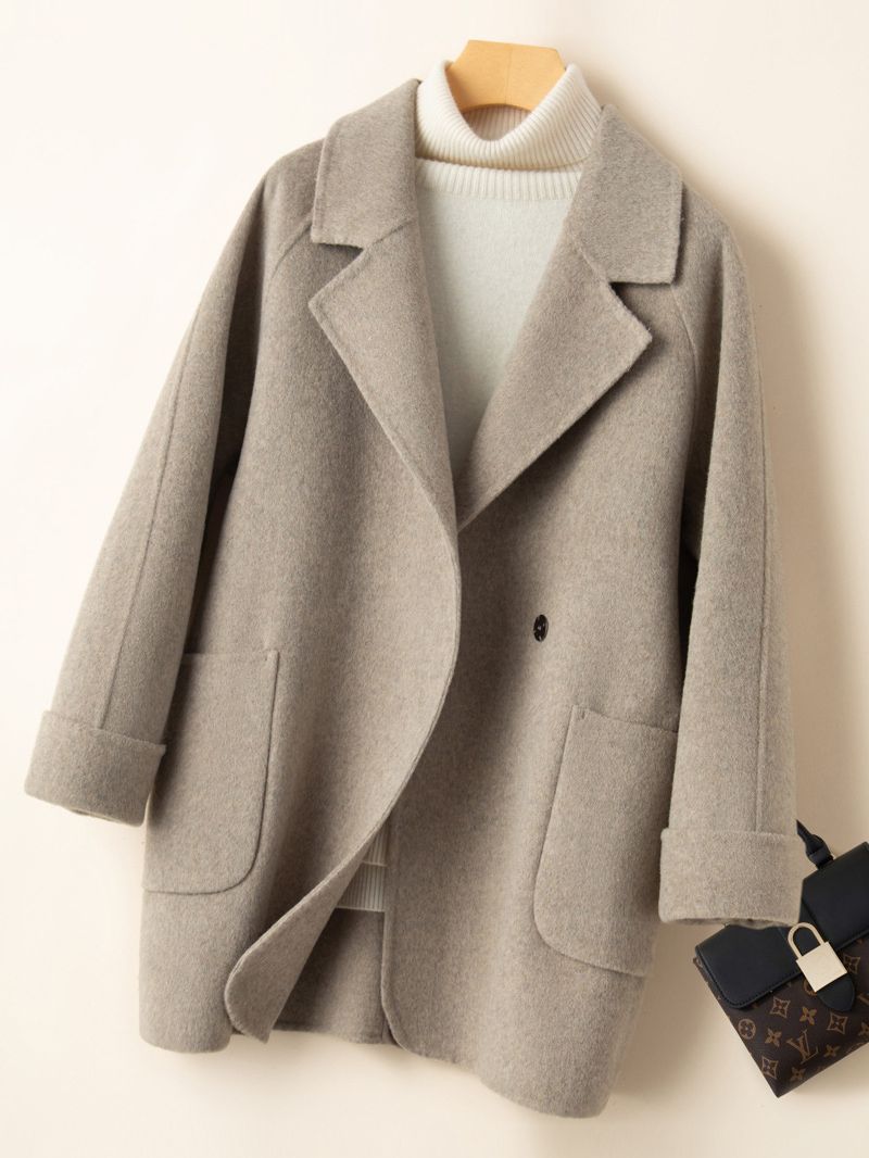 介澜双面羊毛大衣女士小个子2024新款黑色时尚西装韩版毛呢开衫外