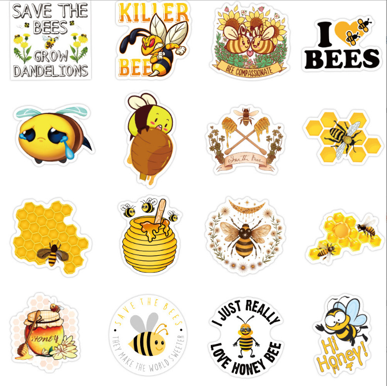 50 Sheets Little Bee Insect Graffiti Stickers Decorative Suitcase Skateboard Notebook Animal Stickers Waterproof Stickers