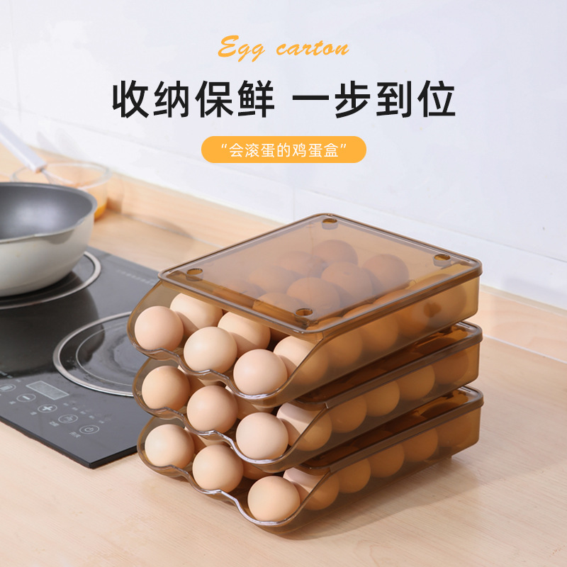 Egg Storage Box Automatic Egg Rolling Slide Design Refrigerator Storage Box Crisper Drop-Resistant Large Multi-Layer Storage Artifact