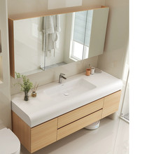 日式实木浴室柜组合智能卫浴柜肤感可丽耐一体盆卫生间洗手洗脸盆