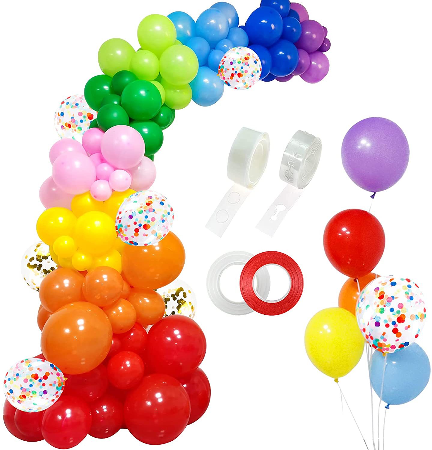 红黄蓝彩色气球链套装小丑生日派对装饰气球嘉年华彩虹气球花环