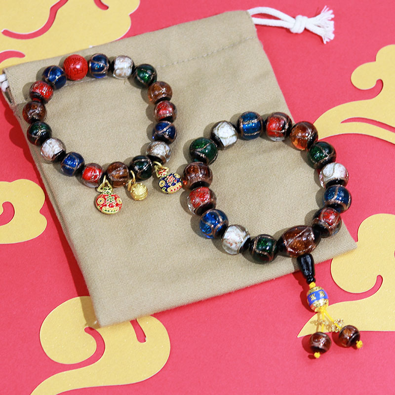 Boutique Fragrant Gray Colored Glaze Bracelet Duobao Swallowing Gold Beast Beijing Old Qin Style Buddha Beads Crafts Scenic Spot Ornament Wholesale