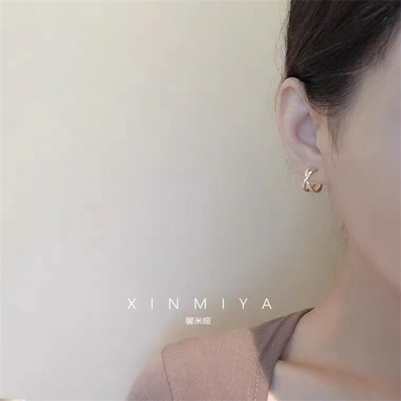 South Korea Dongdaemun Sterling Silver Needle New Niche Design Cross Stud Earrings Light Luxury All-Matching Simple Internet Influencer Earrings