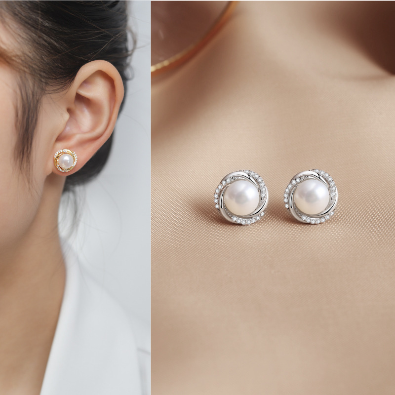 宝艺龙s925纯银耳钉女韩版气质百搭时尚珍珠耳环耳钉首饰品