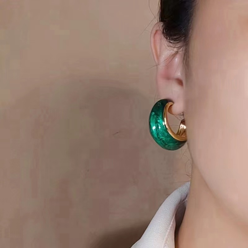 Dongdaemun New Drop Oil C- Type Ear Ring Female Japanese and Korean Temperamental Internet Celebrity Personalized Cold Style Earrings Female European and American Earrings