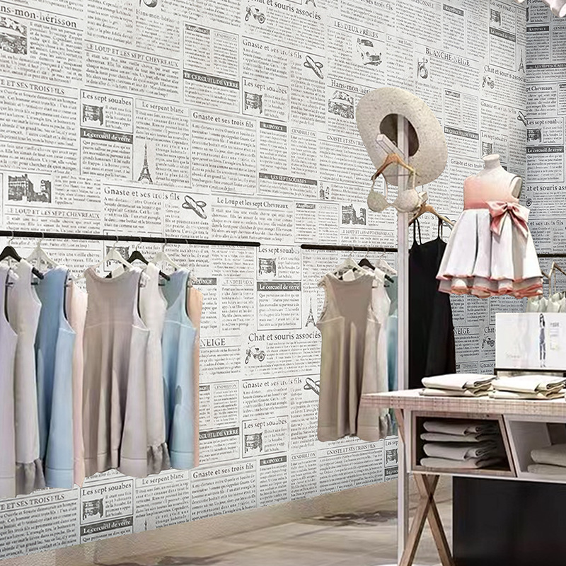 厂家批发英文复古墙纸自粘宿舍旧报纸卧室服装店装饰壁纸墙贴纸