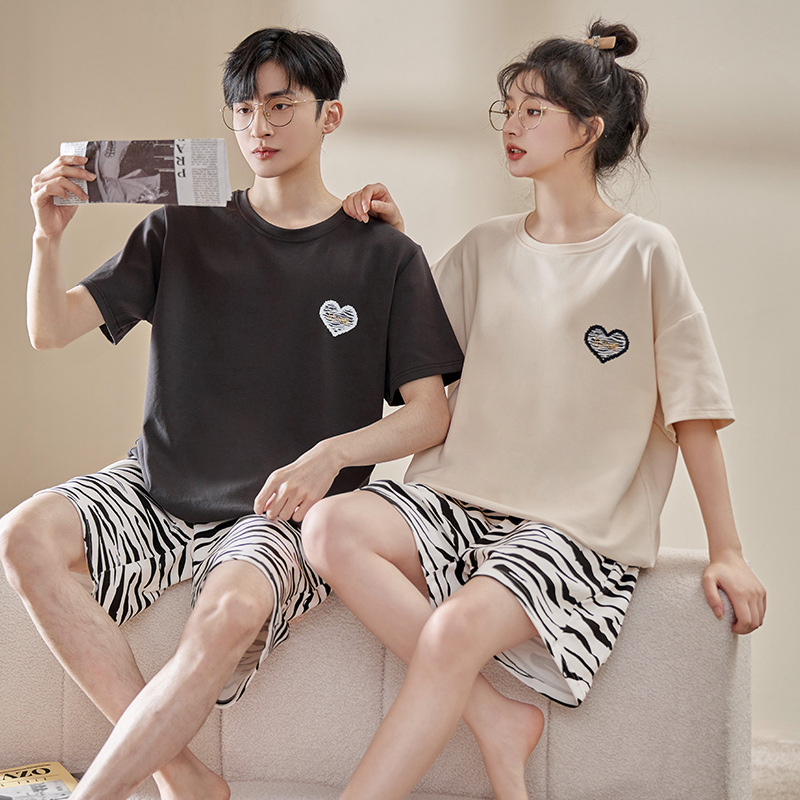 Couple Pajamas Women's Summer Short Sleeve Shorts New Suit Simple Loose Men's Home Wear No Printing Can Be Worn outside