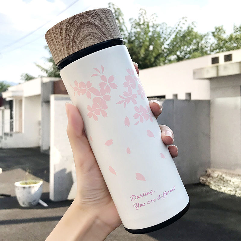 Japanese Pastoral Style Thermos Cup Girl's Heart Fresh Lovely Pink Artistic Female Student Retro Personalized Portable Portable Cup