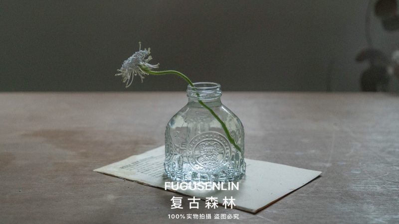 French Retro Glass Small Vase Embossed European-Style Small Caliber Mini Vase Dried Flowers Flower Arrangement Water Cultivation