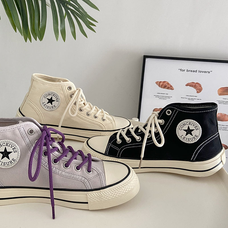 芒果头帆布鞋女高帮2022年新款夏季百搭丑萌女鞋大头厚底小白板鞋