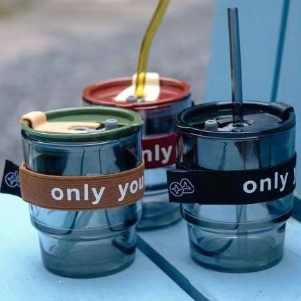 Ws High-Grade Office Glass Only You Leather Case Straw Cup Bamboo Joint Cup Coffee Cup Cup with Lid