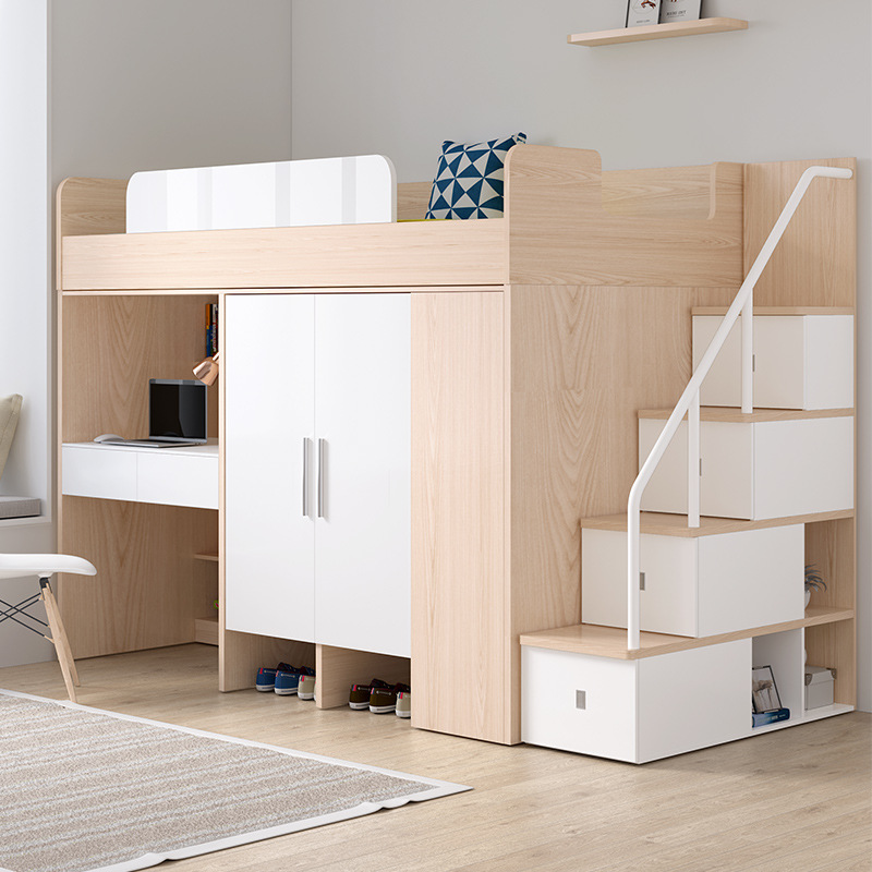 组合儿童床带书桌衣柜子母床小户型 交错式成人双层床高低床