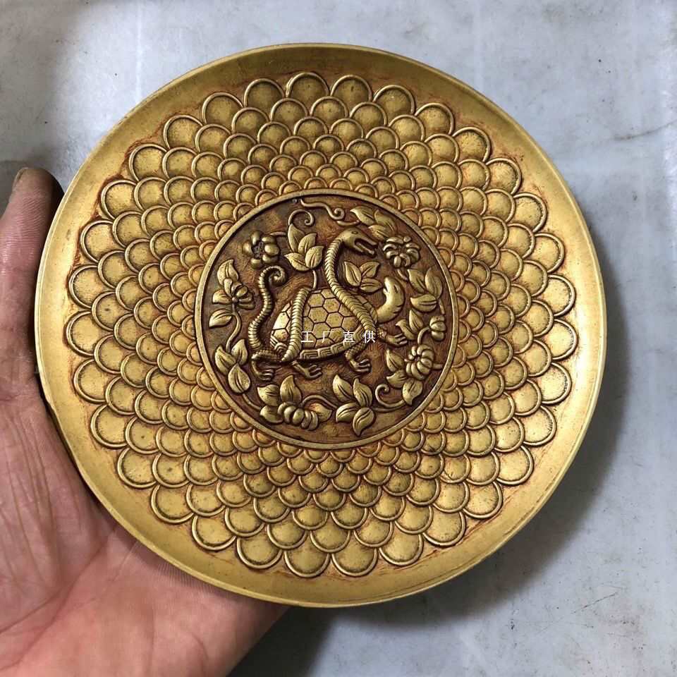 复古铜器铜盘子 加大加厚加重盘子 四大神兽浮雕龙盘子宣字底铜盘