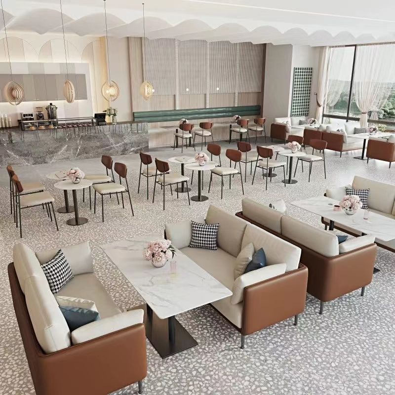 h新奶茶店双人沙发咖啡厅卡座办公谈单商用餐桌洽谈休闲区桌椅组