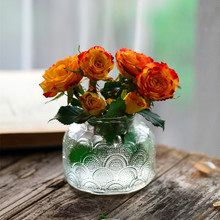 美式浮雕复古大口玻璃花瓶水培插花水养鲜花花器客厅装饰摆件批发