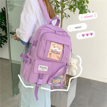 双肩包女新款韩版小清新学生书包卡通挂件背包透明多口袋外贸书包