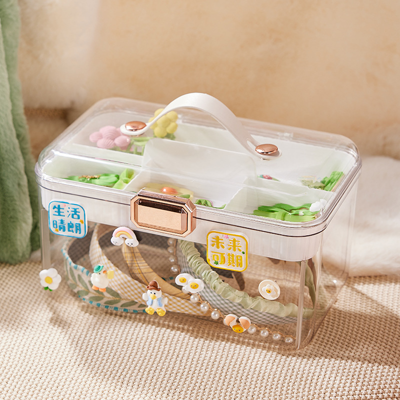 Hair Accessory Organizer Light Luxury Transparent Headband/Hairpin Storage Box Large Capacity Double-Layer Desktop Transparent Pet Jewelry Box