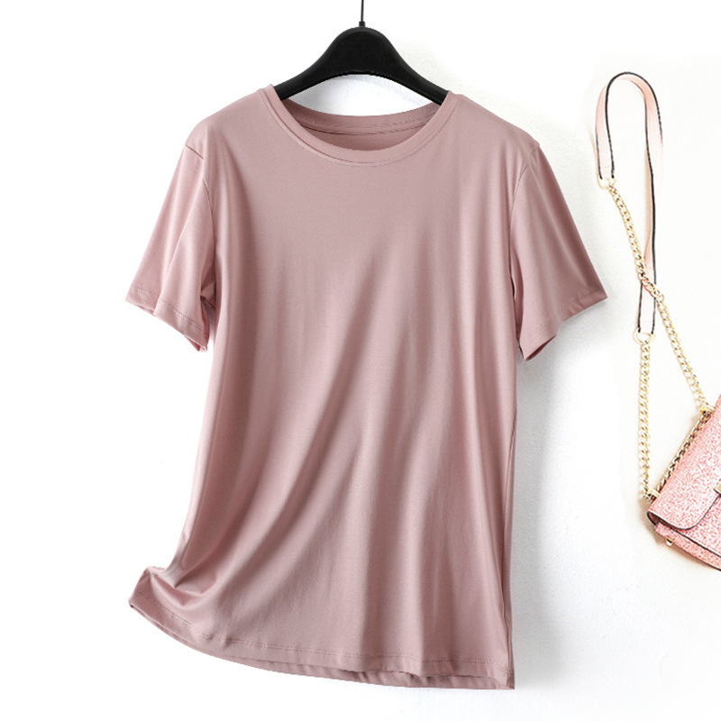 80支双面丝光棉短袖t恤女2021夏季新款上衣清爽透气圆领短袖8839