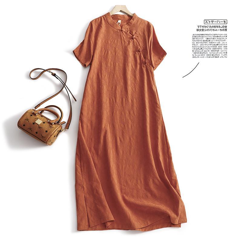 实拍 复古民族风棉麻连衣裙夏季长款文艺改良旗袍裙麻料长裙子