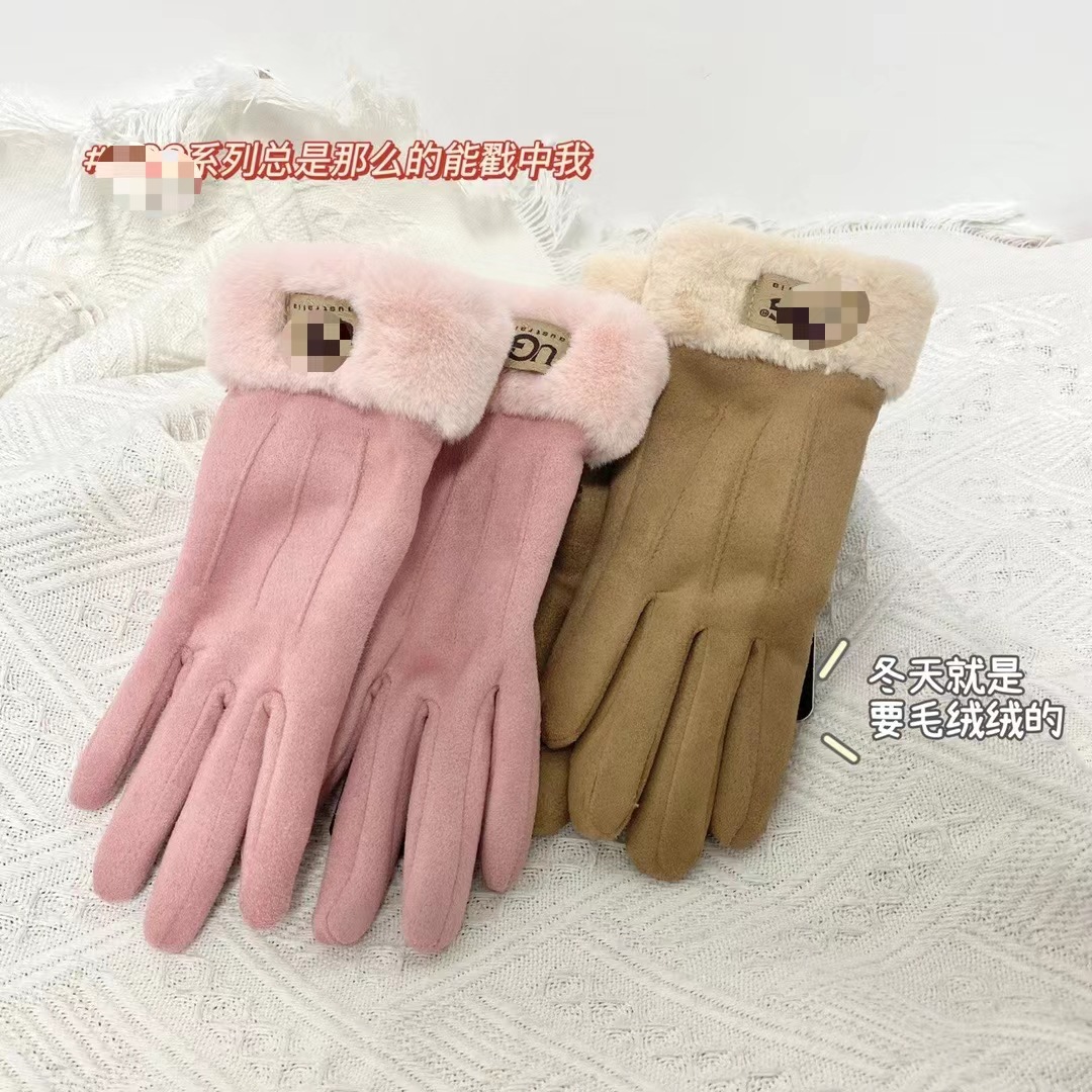 UG Oil Skin Deerskin Fleece-lined Touch Screen Warm Gloves Women's Autumn and Winter Gloves Outdoor Riding Cold-Proof Gloves Wholesale