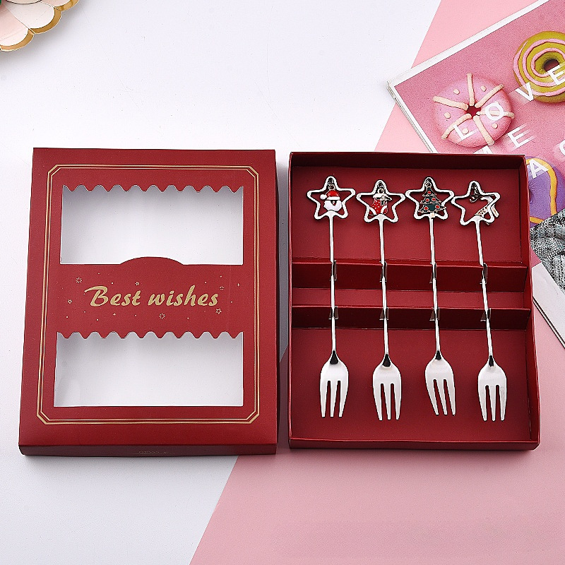 304不锈钢圣诞可爱家用星星勺套装礼品创意金色筷子勺子叉子餐具