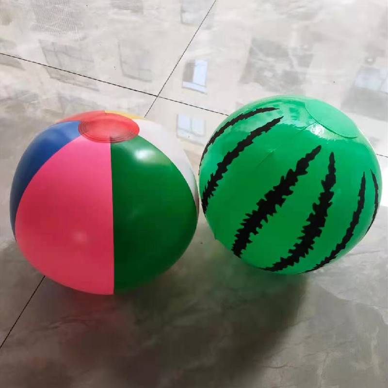 跨境现货pvc充气沙滩球西瓜皮球儿童玩具吹气弹力球海边戏水球