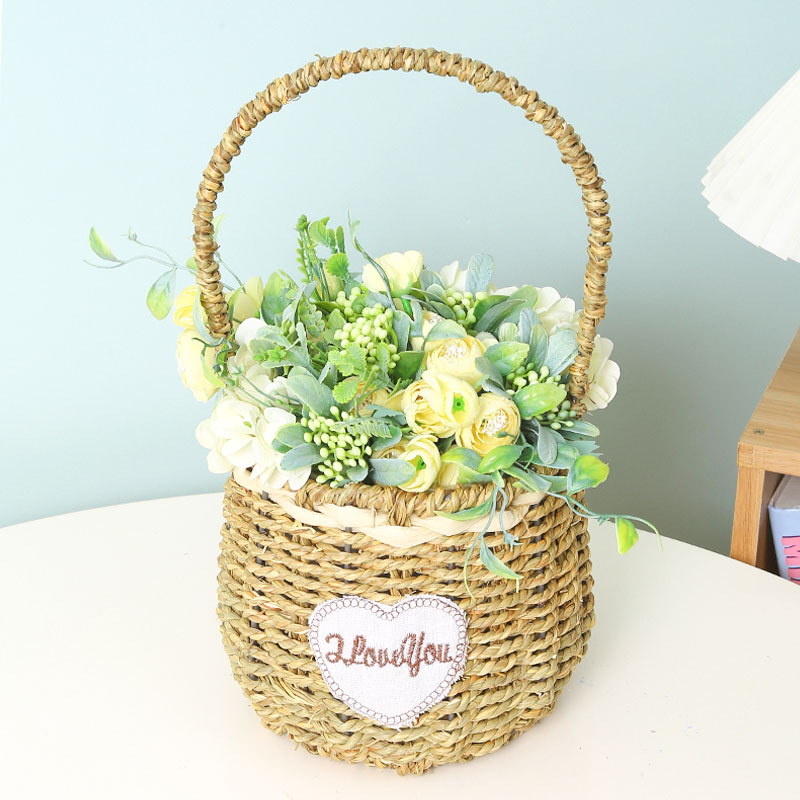 草编柳编花篮手工编织花盆伴手礼收纳篮花店节日爆款插花藤编篮子