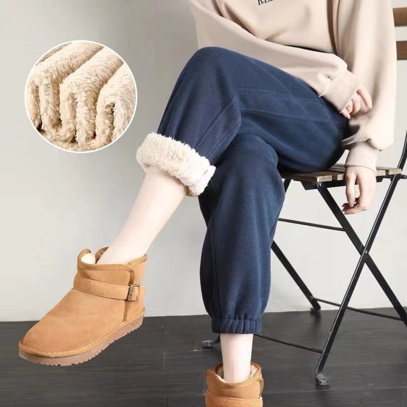 加绒加厚运动裤子女秋冬季新款显瘦休闲裤保暖羊羔绒卫裤潮-阿里巴巴