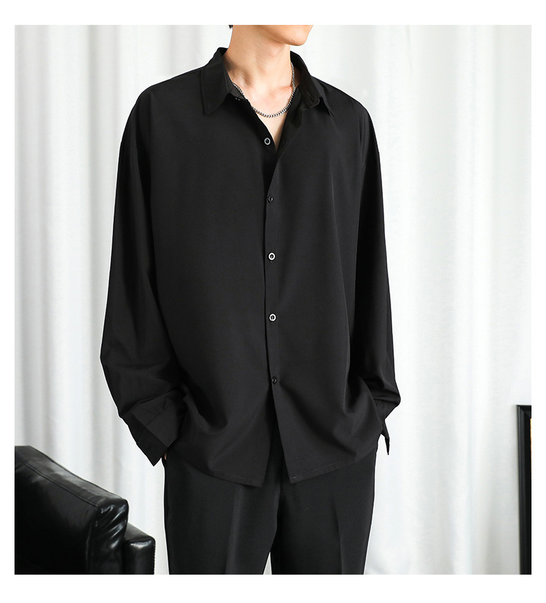 黑色衬衫男长袖夏季港风痞帅气dk制服男士外套冰丝休闲男装白衬衣