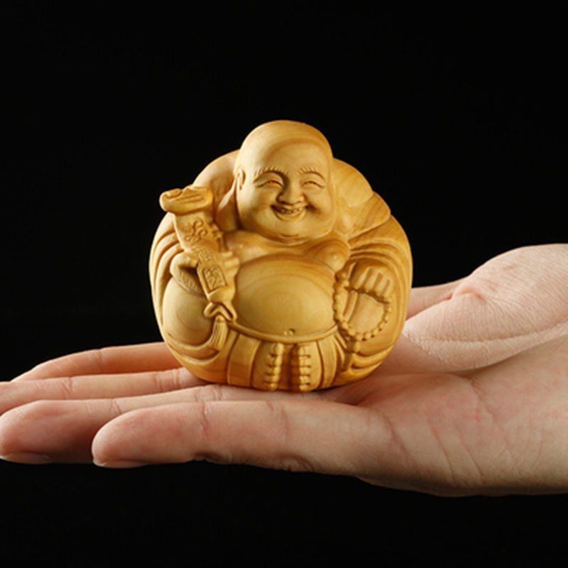 黄杨木雕笑弥勒佛木质把玩手把件手工艺礼品汽车摆件一团和气收藏