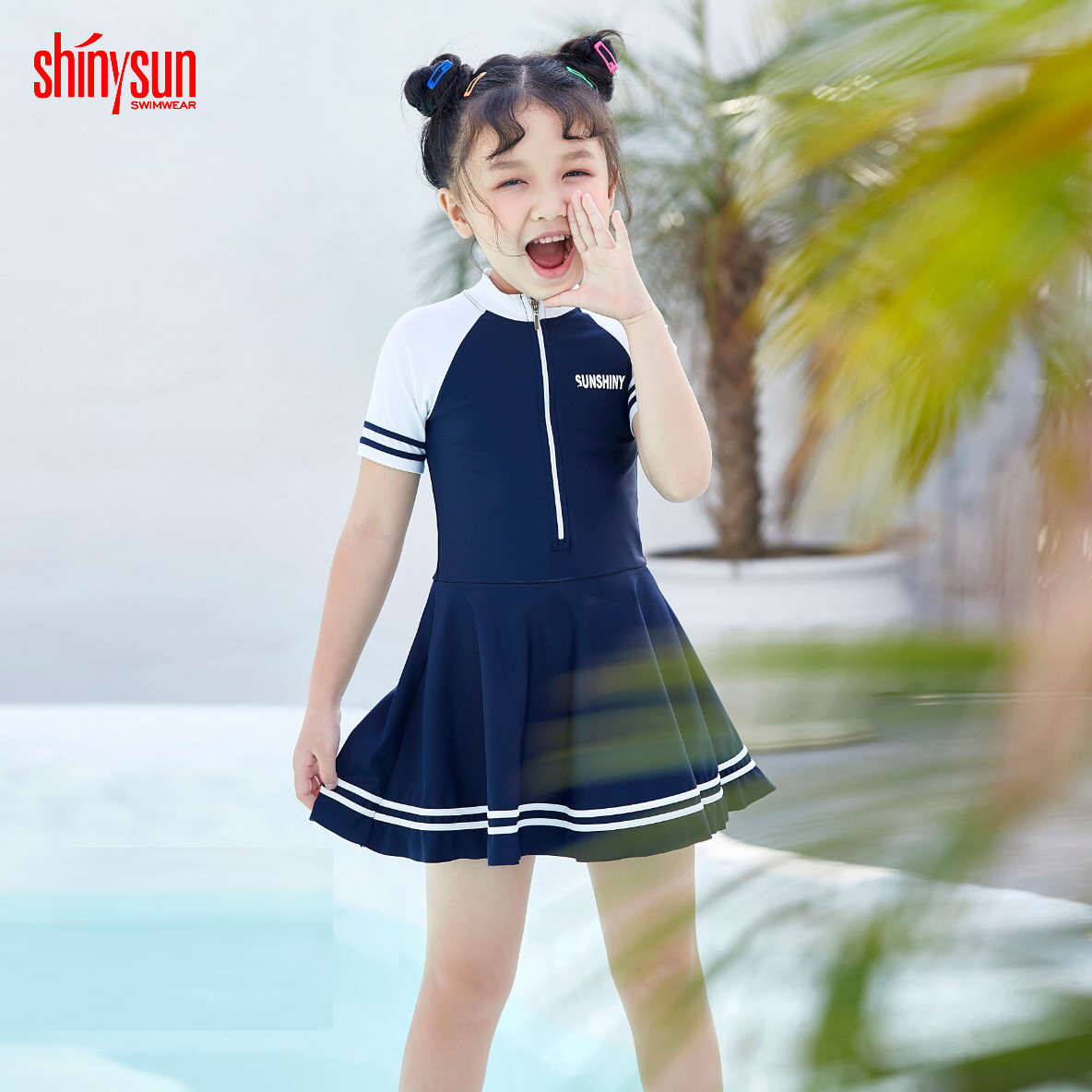 夏艳儿童泳衣少儿女童裙式平角连体泳装夏季短袖儿童女装02209